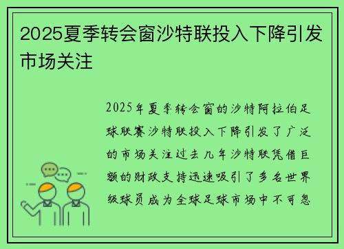 2025夏季转会窗沙特联投入下降引发市场关注